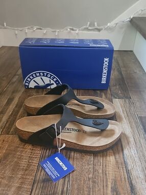Birkenstock Black Thong Sandals with Cork Footbed